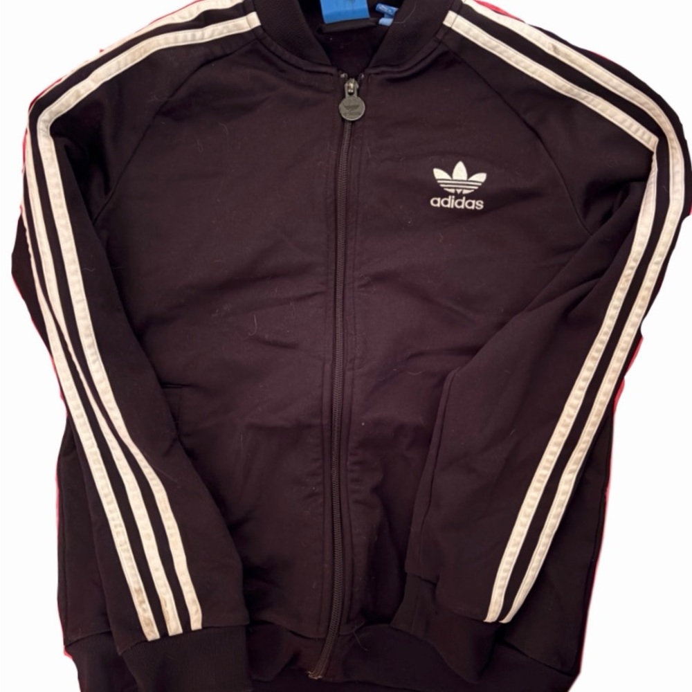 adidas Black Track Jacket with White Stripes